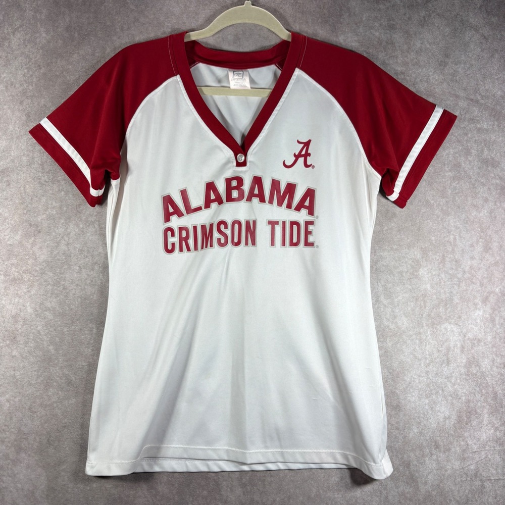 Alabama Crimson Tide NCAA Jersey Style T Shirt Womens Size Medium White V-Neck